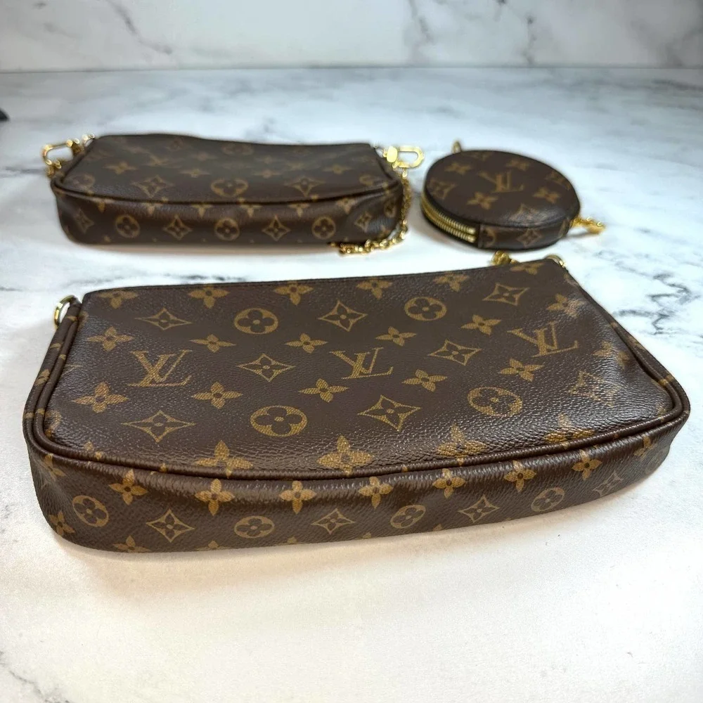 Louis Vuitton Multi Pochette Accessories monogram crossbody 3-bag w/rare Strap